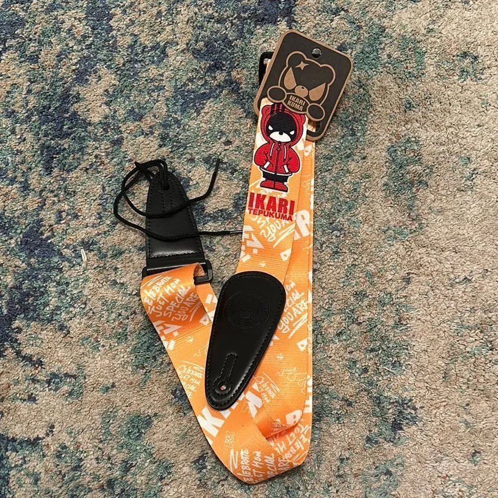 NWT IKARIKUMA Angry Little Black Bear Guitar Strap leather ends